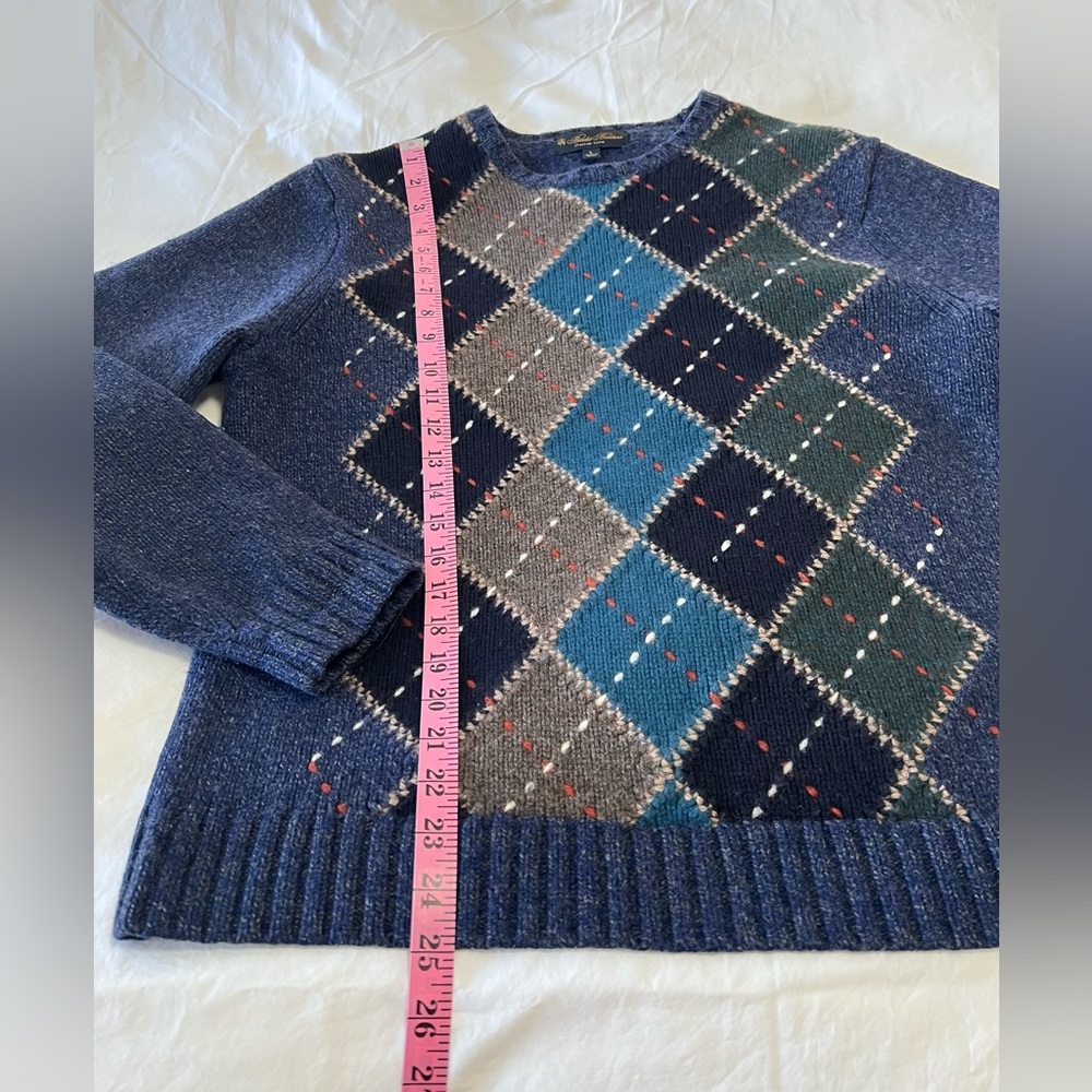 Brooks Brothers | Mens Large | Multicolor Argyle Merino Wool Cable Knit SWEATER - Picture 2 of 10